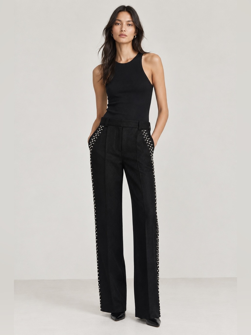 A.L.C. Studded Black Trouser Straight Leg Trouser Pant Wool Blend Size 0